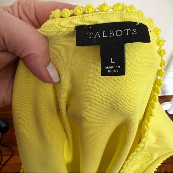 Talbots Bold Yellow Sleeveless Dress with Embroidered and Eyelet Detail - Size L - Picture 7 of 8